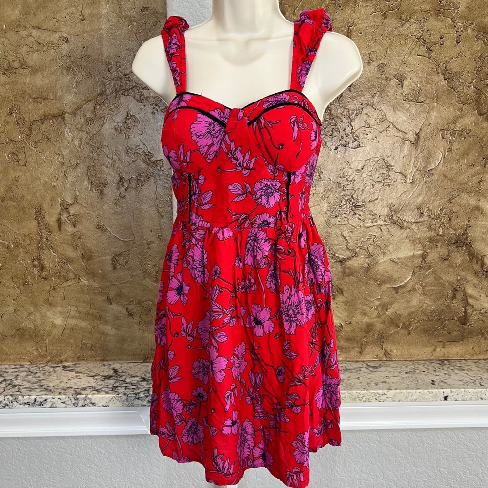 Band of the Free Mini Dress Sz M Red Floral Smocked Bustier Coquette Festival